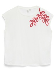 vero moda vmkimber s/l o-neck top jrs btq 10345854-snow whitepoinsettiaembroidery white