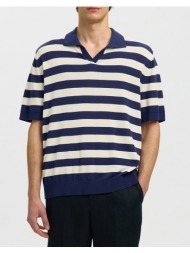 selected slhtorino ss knit relaxed open polo 16101372-ocean cavern birch navyblue
