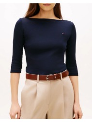 tommy hilfiger new cody slim boat-nk 3/4slv ww0ww40589-02g darkblue