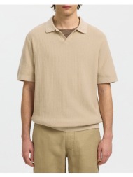 selected slhmattis ss linen blend struc polo noos 16101575-oatmeal biege