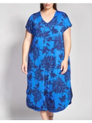 parabita midi φόρεμα με v λαιμόκοψη και botanical μοτίβο 012610600447-003 blue