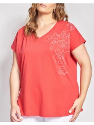 parabita t-shirt με στάμπα γραμμικό σχέδιο στον ώμο 012610100648-004 red