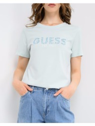 guess ss cn guess studs script tee μπλουζα γυναικειο w6gi15k3035-a72c mintgreen