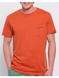 funky buddha βαμβακερό t-shirt με τσέπη στο στήθος fbm007-011-04-paprika orange