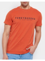 funky buddha essential t-shirt με branded τύπωμα fbm007-329-04-paprika darkorange
