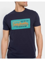 funky buddha t-shirt με τύπωμα στο στήθος fbm007-326-04-navy navyblue