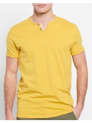 funky buddha essential t-shirt με λαιμό henley fbm007-015-04-dirty yellow