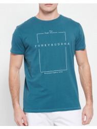funky buddha t-shirt με minimal branded τύπωμα fbm007-380-04-deep petrol