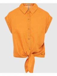 funky buddha cropped λινό πουκάμισο με βισκόζη fbl007-115-05-sun orange