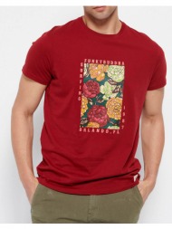 funky buddha t-shirt με φλοράλ frame τύπωμα fbm007-051-04-deep red