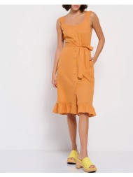 funky buddha λινό σεμιζιέ μίντι φόρεμα με βισκόζη fbl007-133-13-sun orange
