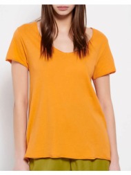 funky buddha βαμβακερό t-shirt με άνοιγμα v fbl007-100-04-sun orange