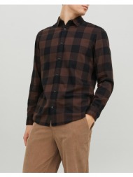 jack&jones πουκαμισο jjegingham twill shirt 12181602-seal brown darkbrown