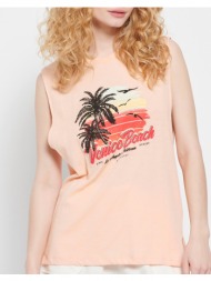 funky buddha γυναικείο αμάνικο t-shirt με τύπωμα fbl007-139-04-peach lightorange