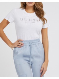 guess ss guess 1981 crystal easy tee μπλουζα γυναικειο w3gi76k8g01-g011 offwhite