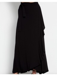 funky buddha maxi κρουαζέ φούστα από βισκόζη με σκίσιμο στο πλάι fbl007-106-14-black black