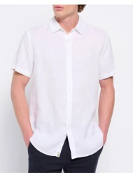 funky buddha κοντομάνικο λινό πουκάμισο fbm007-002-05-white white