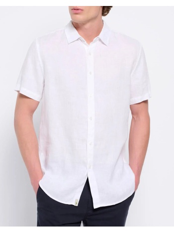 funky buddha κοντομάνικο λινό πουκάμισο fbm007-002-05-white