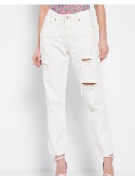 funky buddha loose fit τζιν παντελόνι με φθορές fbl007-176-02-white white