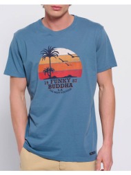 funky buddha t-shirt από οργανικό βαμβάκι με τύπωμα fbm007-038-04-dusty steelblue