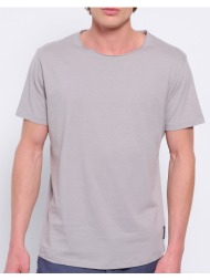 funky buddha loose fit t-shirt με raw cut λαιμόκοψη fbm007-018-04-zinc gray