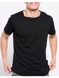 funky buddha loose fit t-shirt με raw cut λαιμόκοψη fbm007-018-04-black black
