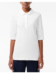 lacoste μπλουζα κμ short sleeved ribbed collar shirt 3pf0503-001 white