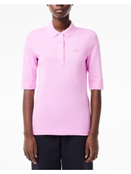lacoste μπλουζα κμ short sleeved ribbed collar shirt 3pf0503-ixv pink
