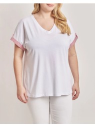 parabita μπλούζα μακώ με λεπτομέρειες ριγέ ποπλίνα 012410105603-ασπρο white