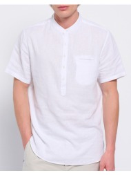 funky buddha λινή πουκαμίσα με λαιμό mao fbm007-079-05-white white
