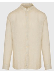 funky buddha garment dyed λινό πουκάμισο με λαιμό mao fbm009-003-05-sand cream