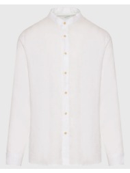 funky buddha garment dyed λινό πουκάμισο με λαιμό mao fbm009-003-05-white white