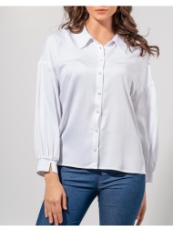 maki philosophy πουκάμισο με ριχτούς ώμους και σούρα στα μανίκια 3241-2027001-λευκο white