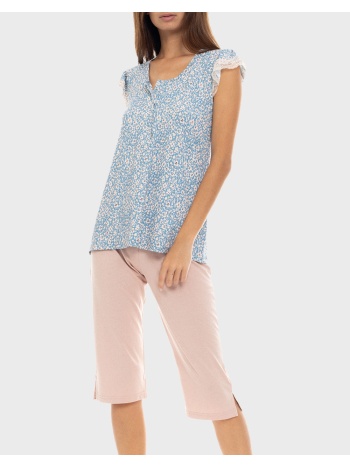 pink label pyjama capri pants blue flower s1412-47 mixed