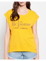funky buddha γυναικείο t-shirt με τύπωμα κειμένου fbl007-167-04-honeycomb yellow