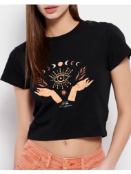 funky buddha cropped t-shirt από οργανικό βαμβάκι με τύπωμα fbl007-196-04-black black