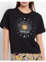 funky buddha cropped t-shirt με τύπωμα fbl007-198-04-black black
