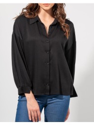 maki philosophy πουκάμισο με ριχτούς ώμους και σούρα στα μανίκια 3241-2027001-μαύρο black