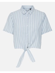 vero moda vmleonie 3/4 short chambray shirt 10309722-light blue denimwhite lightblue