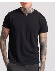 funky buddha t-shirt με λαιμό henley και raw cuts - the essentials fbm009-004-04-black black