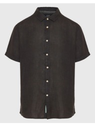 funky buddha garment dyed κοντομάνικο λινό πουκάμισο fbm009-002-05-black black
