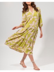 maki philosophy φόρεμα με μάο γιακά και διαδοχικά βολάν 3241-2405003-λαιμ lime