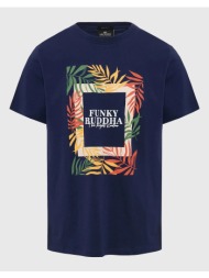 funky buddha t-shirt με tropical frame τύπωμα fbm009-068-04-navy navyblue