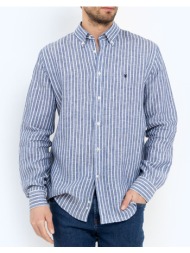 bostonians πουκαμισο acorn λινο regular fit stripe linen button-down regular fit 3aas4726-blue blue