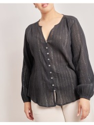 parabita πουκάμισο ριγέ με λούρεξ όψη λινού βαμβακερό 012410505229-002 black