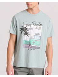 funky buddha t-shirt με τύπωμα σε vintage look fbm009-073-04-aqua grey aqua