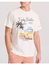 funky buddha t-shirt με τύπωμα σε vintage look fbm009-073-04-off white offwhite