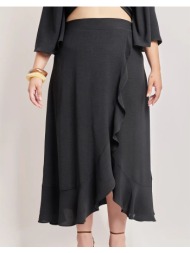 parabita μάξι κρουαζέ φούστα με βολάν washed ανάγλυφο 012410305580-002 black