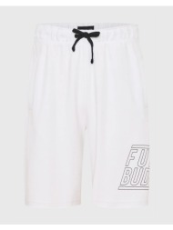 funky buddha wide leg fit αθλητική βερμούδα με funky buddha τύπωμα fbm009-051-03-white white