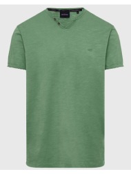 funky buddha t-shirt με λαιμό henley και raw cuts - the essentials fbm009-004-04-dk ivy green